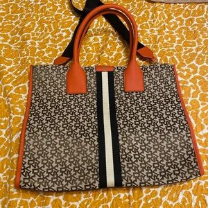 DKNY Designer Monogram Tote Bag - Orange and Black